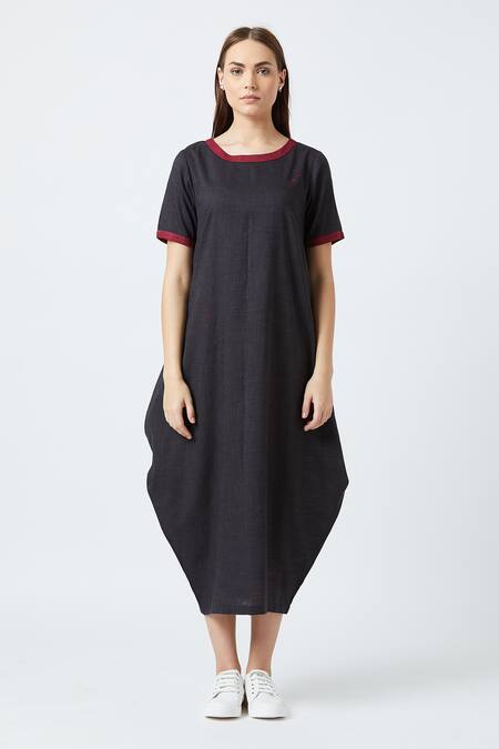 Shop Doodlage Black Upcycled Cotton Round Draped Dress Online at Aza Fashions Shop_Doodlage_Black Upcycled Cotton Round Draped Dress _Online_at_Aza_Fashions