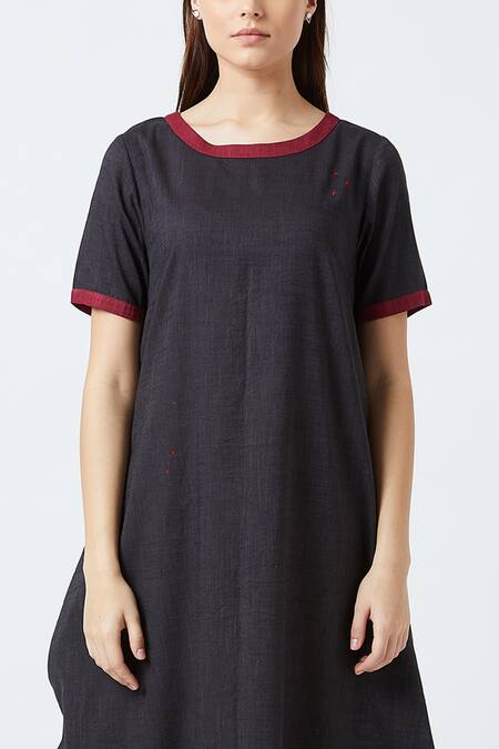 Doodlage Black Upcycled Cotton Round Draped Dress at Aza Fashions Doodlage_Black Upcycled Cotton Round Draped Dress _at_Aza_Fashions