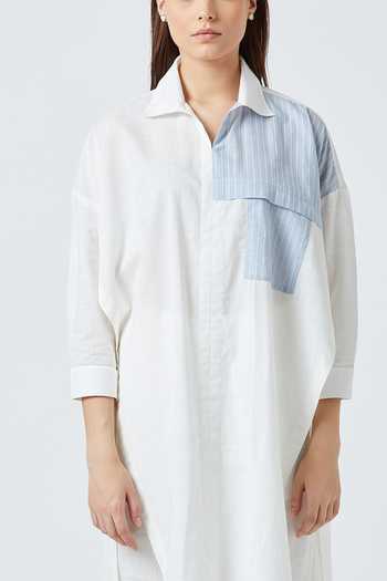Doodlage_White Upcycled Cotton Spread Collar High Low Tunic _at_Aza_Fashions