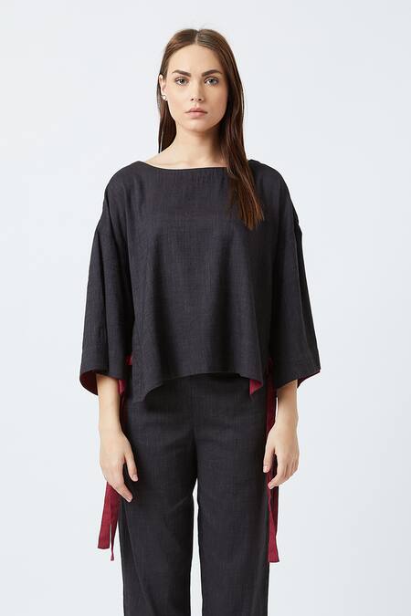 Doodlage_Black Upcycled Cotton Round Pant Set _Online_at_Aza_Fashions