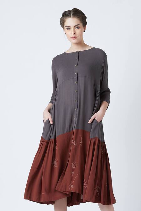 Doodlage Grey Seville Crepe Dress at Aza Fashions Doodlage_Grey Seville Crepe Dress_at_Aza_Fashions