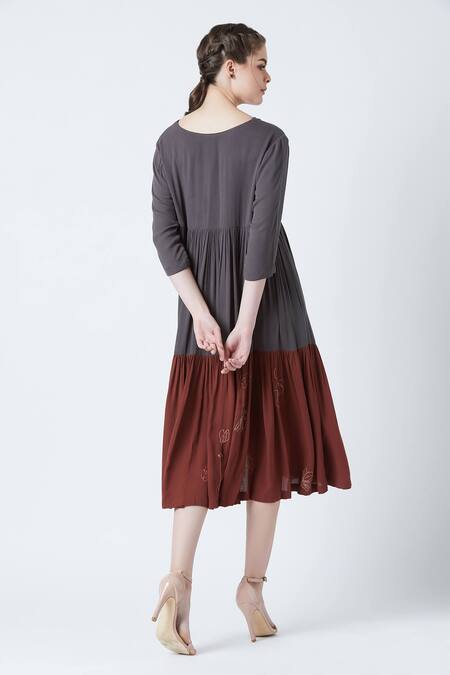 Shop Doodlage Grey Seville Crepe Dress at Aza Fashions Shop_Doodlage_Grey Seville Crepe Dress_at_Aza_Fashions