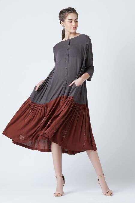 Buy Doodlage Grey Seville Crepe Dress Online at Aza Fashions Buy_Doodlage_Grey Seville Crepe Dress_Online_at_Aza_Fashions