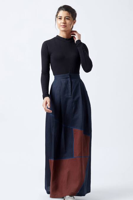 Doodlage_Blue Upcycled Linen Irene Pleated Skirt_Online_at_Aza_Fashions