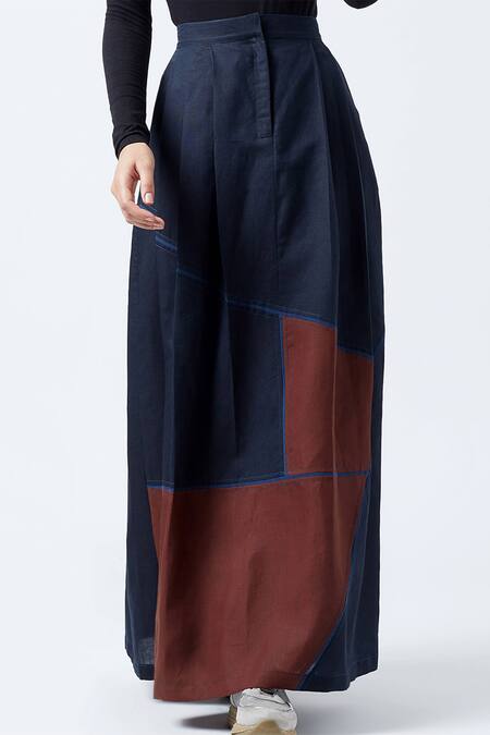 Buy_Doodlage_Blue Upcycled Linen Irene Pleated Skirt_Online_at_Aza_Fashions