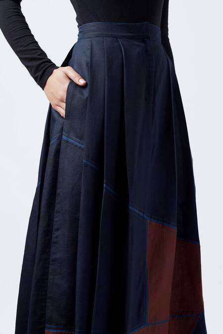 Shop_Doodlage_Blue Upcycled Linen Irene Pleated Skirt_Online_at_Aza_Fashions