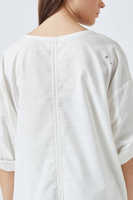 Doodlage_White Upcylced Cotton Round Amy Upcycled Tunic _at_Aza_Fashions