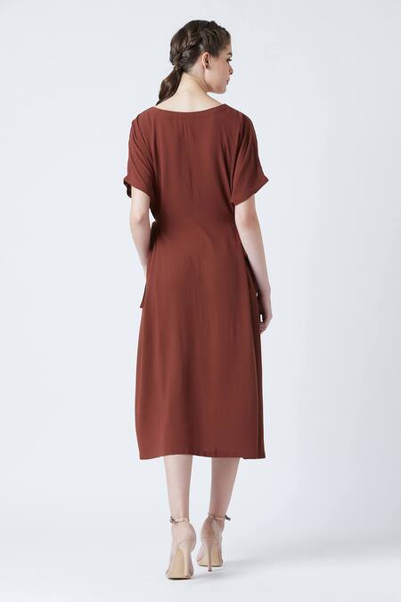 Shop Doodlage Red Huda Upcycled Rayon Crepe Kaftan Dress at Aza Fashions Shop_Doodlage_Red Huda Upcycled Rayon Crepe Kaftan Dress_at_Aza_Fashions