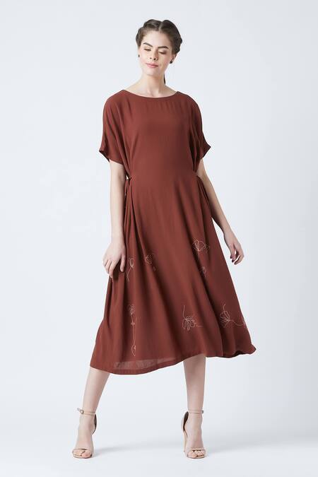 Doodlage Red Huda Upcycled Rayon Crepe Kaftan Dress