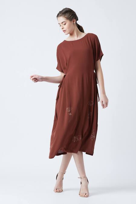 Shop Doodlage Red Huda Upcycled Rayon Crepe Kaftan Dress Online at Aza Fashions Shop_Doodlage_Red Huda Upcycled Rayon Crepe Kaftan Dress_Online_at_Aza_Fashions