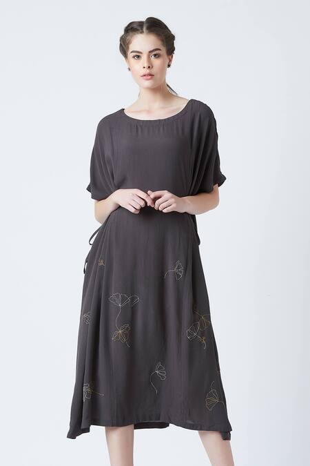 Doodlage Grey Huda Upcycled Rayon Crepe Kaftan Dress