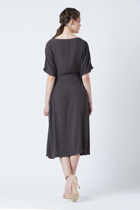 Shop Doodlage Grey Huda Upcycled Rayon Crepe Kaftan Dress at Aza Fashions Shop_Doodlage_Grey Huda Upcycled Rayon Crepe Kaftan Dress_at_Aza_Fashions