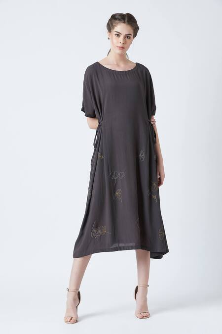 Doodlage Grey Huda Upcycled Rayon Crepe Kaftan Dress Online at Aza Fashions Doodlage_Grey Huda Upcycled Rayon Crepe Kaftan Dress_Online_at_Aza_Fashions