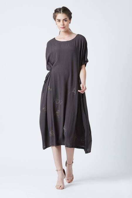 Buy Doodlage Grey Huda Upcycled Rayon Crepe Kaftan Dress Online at Aza Fashions Buy_Doodlage_Grey Huda Upcycled Rayon Crepe Kaftan Dress_Online_at_Aza_Fashions