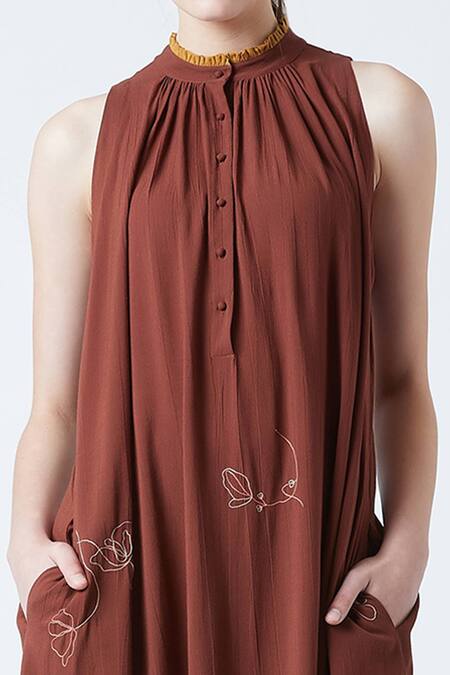 Buy_Doodlage_Maroon Upcycled Rayon Crepe Grace Embroidered Tunic