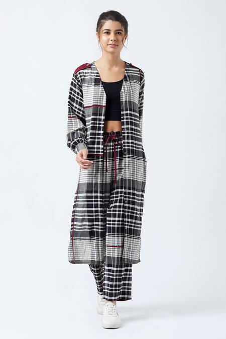 Doodlage_Black Upcycled Rayon V Neck Reo Cotton Jacket Tunic_Online_at_Aza_Fashions