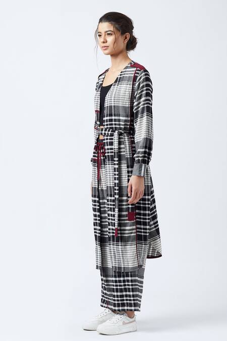 Buy_Doodlage_Black Upcycled Rayon V Neck Reo Cotton Jacket Tunic_Online_at_Aza_Fashions