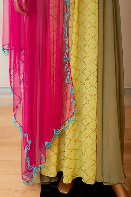 Dinesh Malkani_Yellow Mandarin Collar Embroidered Anarkali With Dupatta  _at_Aza_Fashions