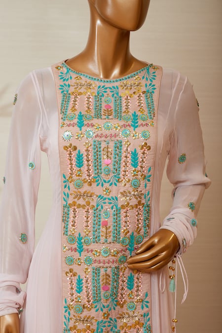 Buy_Dinesh Malkani_Pink Boat Embroidered Kurta And Sharara Set  _Online_at_Aza_Fashions