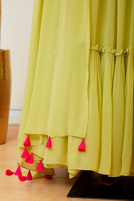 Dinesh Malkani_Yellow High Neck Embroidered Anarkali With Dupatta  _at_Aza_Fashions