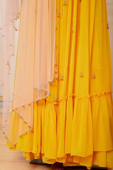 Dinesh Malkani_Yellow Round Embroidered Anarkali And Sharara Set  _at_Aza_Fashions