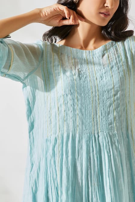 Devyani Mehrotra_Blue Chanderi Round Kurta Set_at_Aza_Fashions