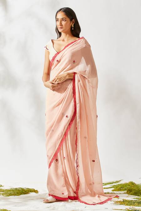 Devyani Mehrotra_Pink Viscose Georgette Embroidered Saree_Online_at_Aza_Fashions