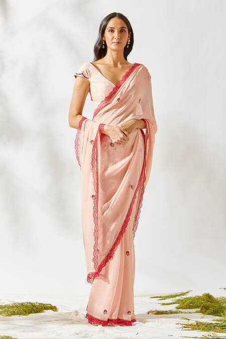 Buy_Devyani Mehrotra_Pink Viscose Georgette Embroidered Saree_Online_at_Aza_Fashions