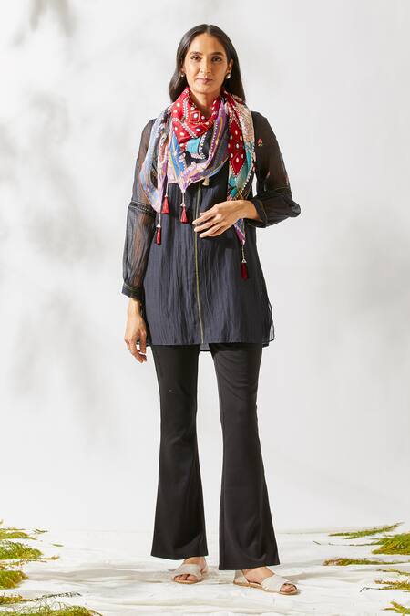 Devyani Mehrotra_Black Chanderi Round Tunic_Online_at_Aza_Fashions