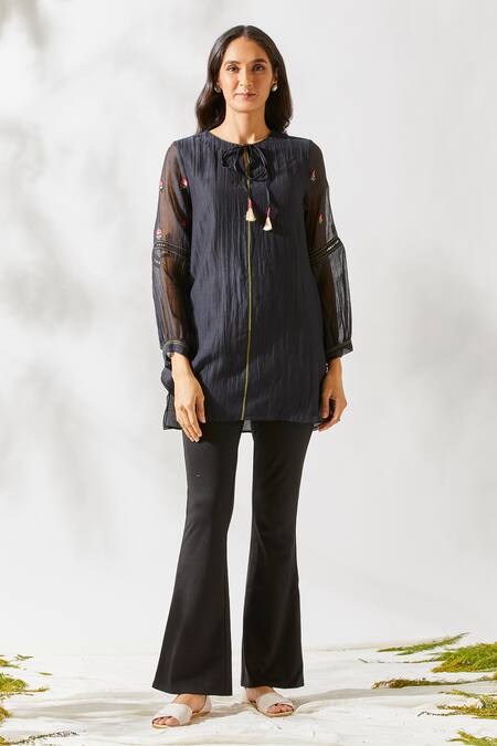 Shop_Devyani Mehrotra_Black Chanderi Round Tunic_Online_at_Aza_Fashions