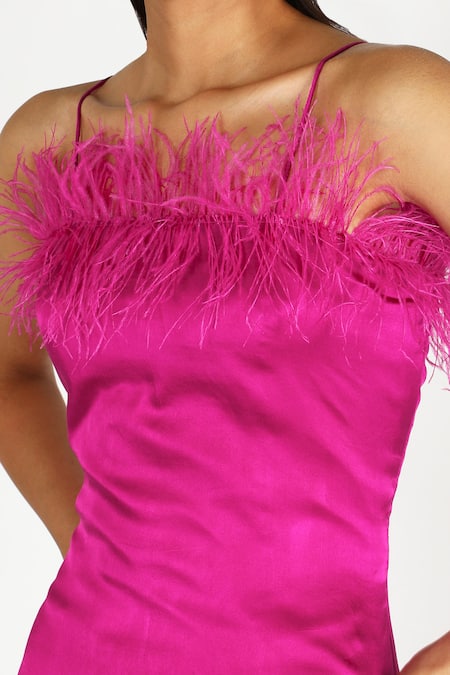 Buy Deme By Gabriella Pink Satin Square Neck Fringe Short Dress Online at Aza Fashions Buy_Deme By Gabriella_Pink Satin Square Neck Fringe Short Dress _Online_at_Aza_Fashions