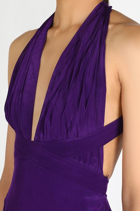 Deme By Gabriella Purple Crepe Silk Halter Panelled Gown Online at Aza Fashions Deme By Gabriella_Purple Crepe Silk Halter Panelled Gown _Online_at_Aza_Fashions