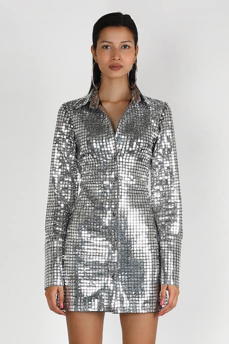 silver sequin shirt dress