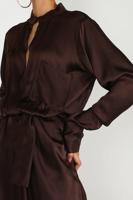 Deme By Gabriella Brown Satin Band Collar Gown Online at Aza Fashions Deme By Gabriella_Brown Satin Band Collar Gown _Online_at_Aza_Fashions