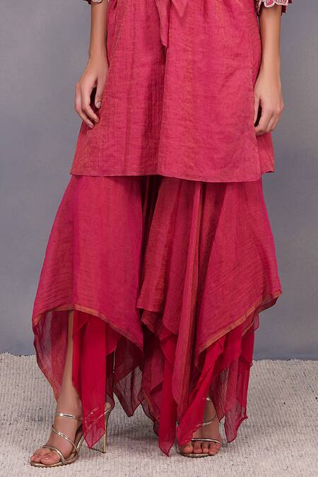 Devyani Mehrotra_Pink Tissue Chanderi Embroidery Boat Asymmetrical Gharara And Tunic _at_Aza_Fashions