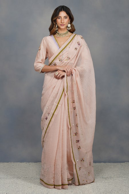 Devyani Mehrotra Beige Chanderi Embellished Saree