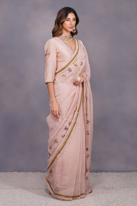 Devyani Mehrotra_Beige Chanderi Embellished Saree_Online_at_Aza_Fashions