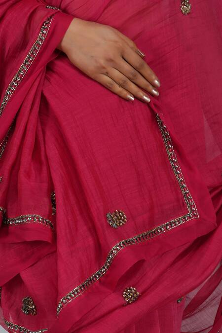 Shop_Devyani Mehrotra_Pink Chanderi, Viscose Muslin Embroidered Saree_Online_at_Aza_Fashions