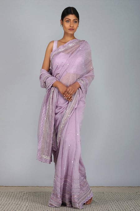 Devyani Mehrotra Purple Viscose Muslin Embroidered Chanderi Saree 