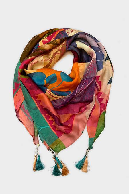 Devyani Mehrotra Multi Color Floral Print Tassel Scarf