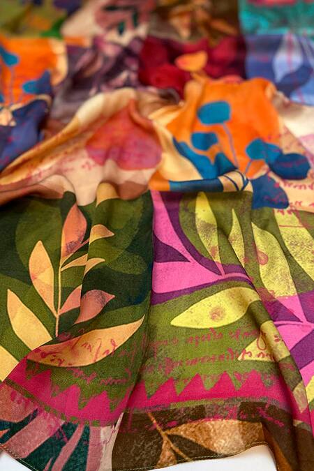 Devyani Mehrotra Multi Color Floral Print Tassel Scarf Online at Aza Fashions Devyani Mehrotra_Multi Color Floral Print Tassel Scarf_Online_at_Aza_Fashions