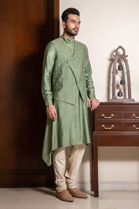 Darshika Menswear Embroidered Jacket & Draped Kurta Set 