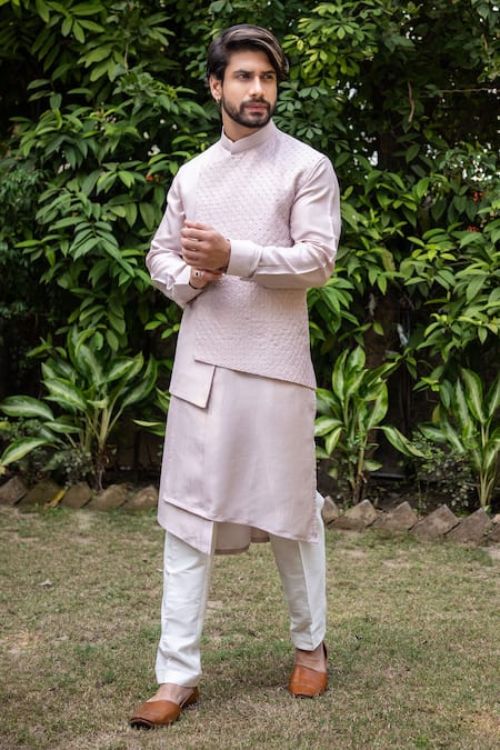 Darshika Menswear Embroidered Bundi & Asymmetric Kurta Set 