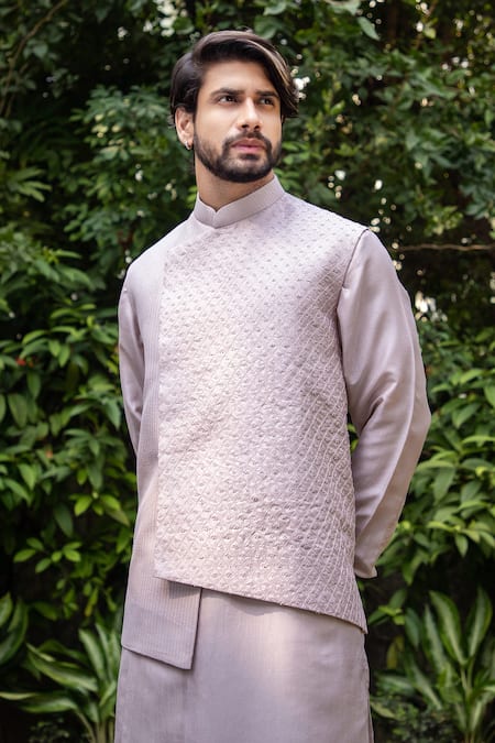 Darshika Menswear Embroidered Bundi & Asymmetric Kurta Set 