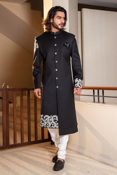 Darshika Menswear Asymmetric Embroidered Bandhgala Set 