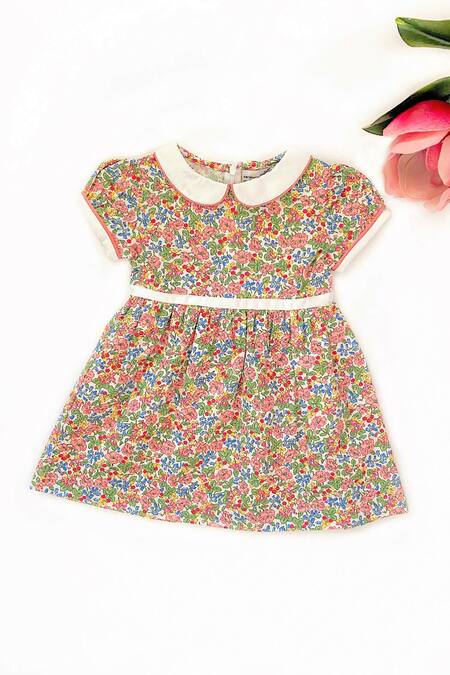 Taramira_Multi Color Cotton Blend Floral Print Dress_Online_at_Aza_Fashions