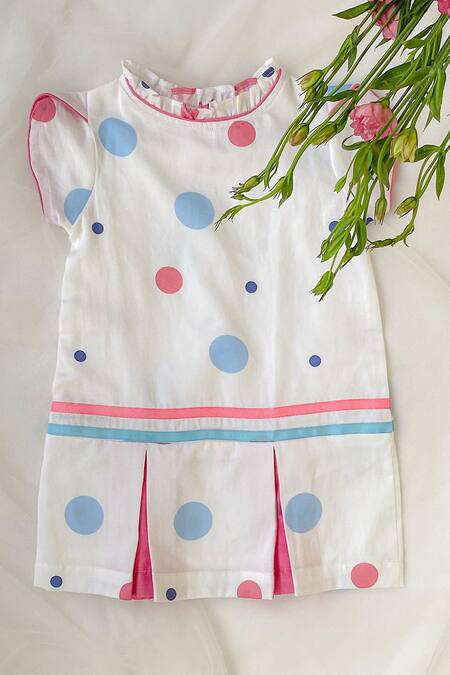 Taramira_White Cotton Printed Bubble Drop Pop Dress_Online_at_Aza_Fashions