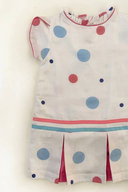 Buy_Taramira_White Cotton Printed Bubble Drop Pop Dress_Online_at_Aza_Fashions