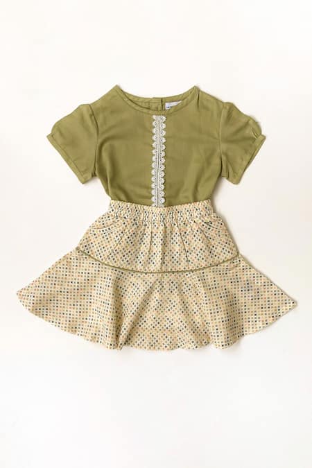Buy_Taramira_Green Cotton Printed Geometric Skirt Set_Online_at_Aza_Fashions
