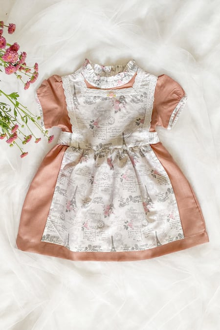 Taramira Brown Cotton Blend Printed Paris Apron Dress 